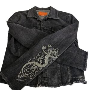 Women ICE HISTORY ICEBERG Dark Gray Printed Denim Jacket Size Medium